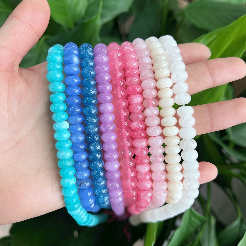 Rondelle en jade teint 8 mm, perles lisses arc-en-ciel 5x8 mm, perles pour bijoux DIY