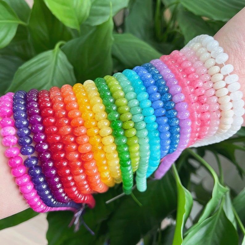 Rondelle en jade teint 8 mm, perles lisses arc-en-ciel 5x8 mm, perles pour bijoux DIY