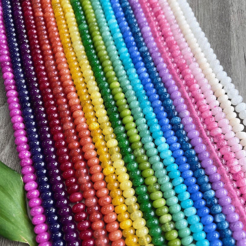 Rondelle en jade teint 8 mm, perles lisses arc-en-ciel 5x8 mm, perles pour bijoux DIY