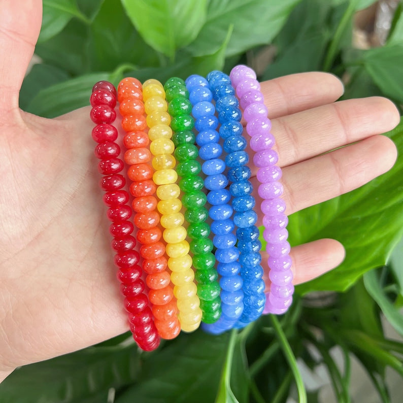Rondelle en jade teint 8 mm, perles lisses arc-en-ciel 5x8 mm, perles pour bijoux DIY