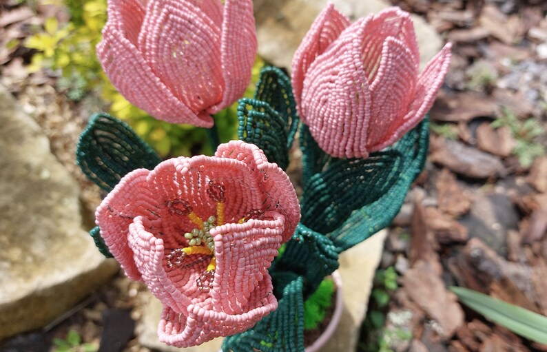 Bouquet de tulipes roses perlées, décoration florale pour la maison