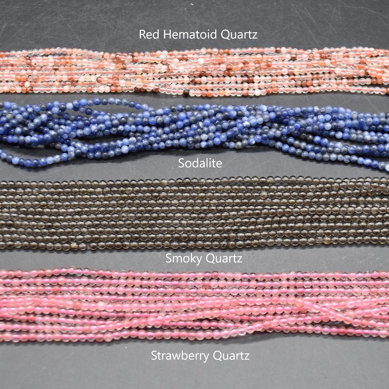 Perles rondes en pierres précieuses naturelles 3 mm, 15 pouces, pour fabrication de bijoux
