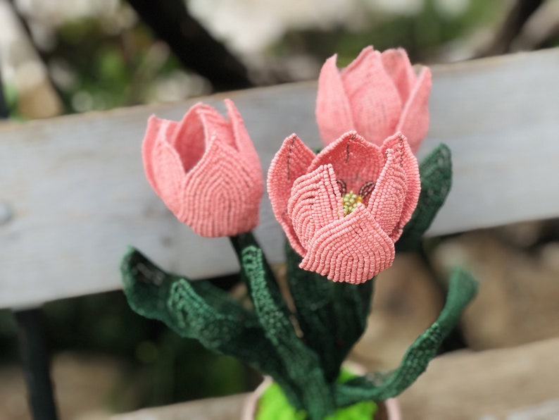 Bouquet de tulipes roses perlées, décoration florale pour la maison
