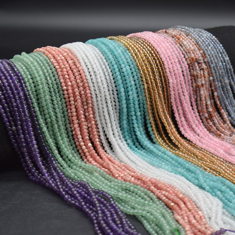 Perles rondes en pierres précieuses naturelles 3 mm, 15 pouces, pour fabrication de bijoux