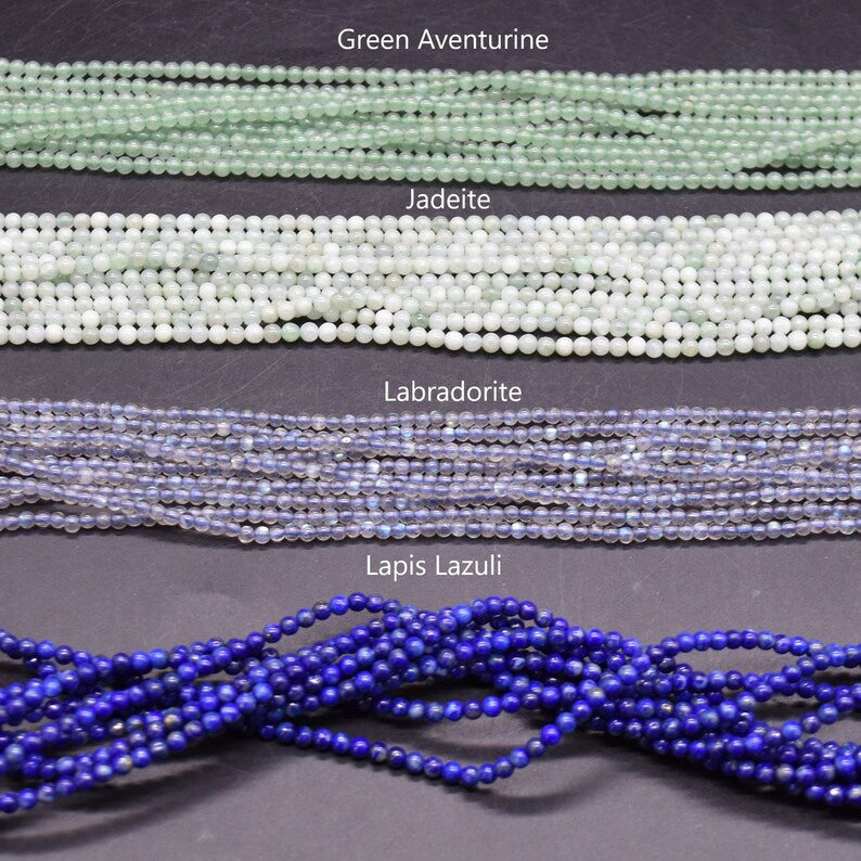 Perles rondes en pierres précieuses naturelles 3 mm, 15 pouces, pour fabrication de bijoux