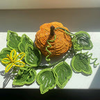 Citrouille perlée vintage pour Halloween, centre de table en perles avec feuilles et fleurs