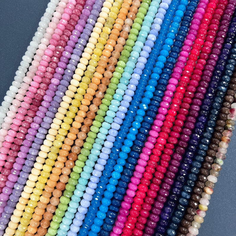Rondelle de perles à facettes 5 x 8 mm, jade coloré, 70 pièces, pour fabrication de bijoux