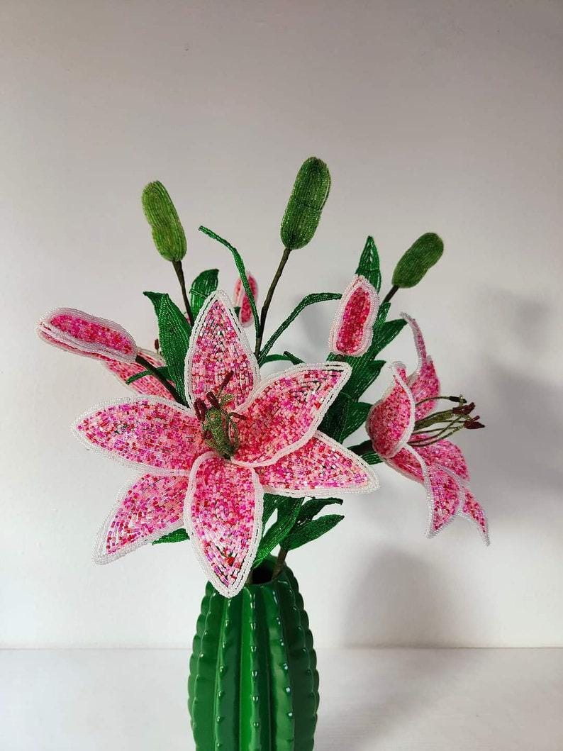 Fleur de lys perlée artificielle 54 cm, décoration florale pour maison