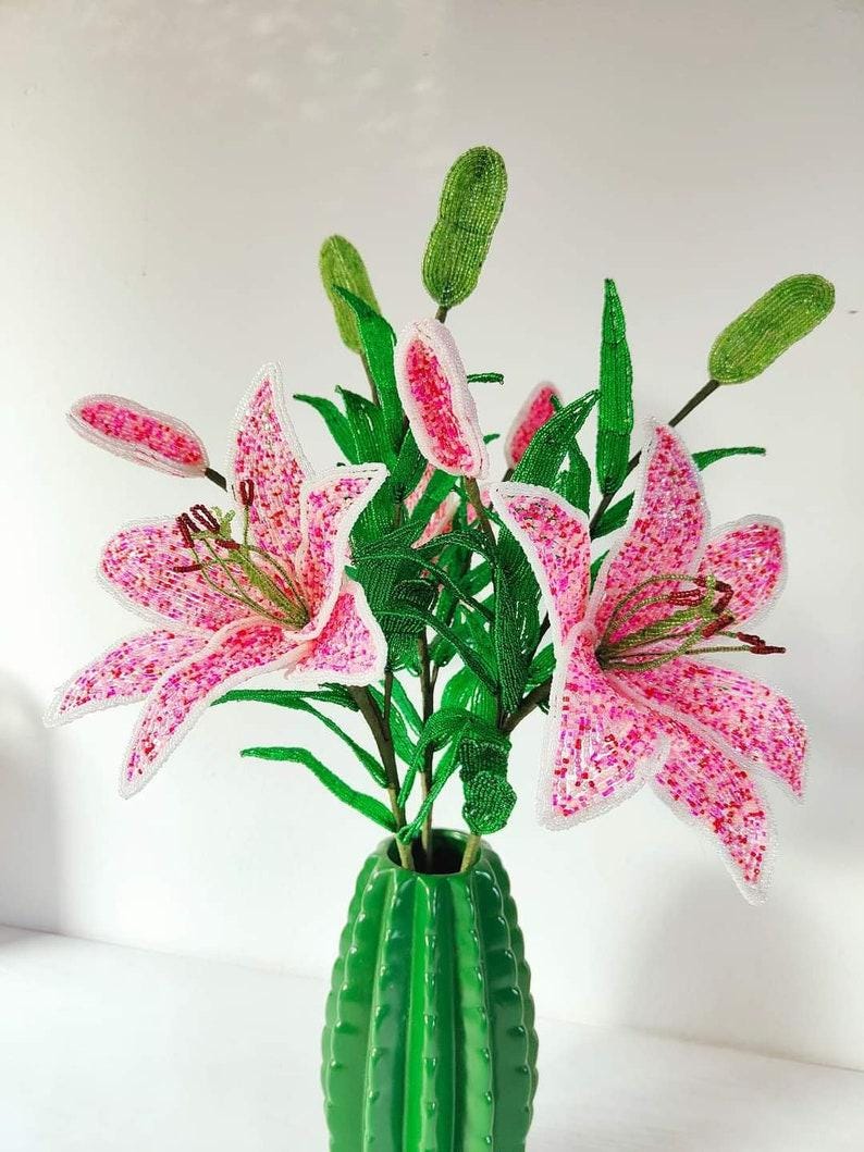 Fleur de lys perlée artificielle 54 cm, décoration florale pour maison