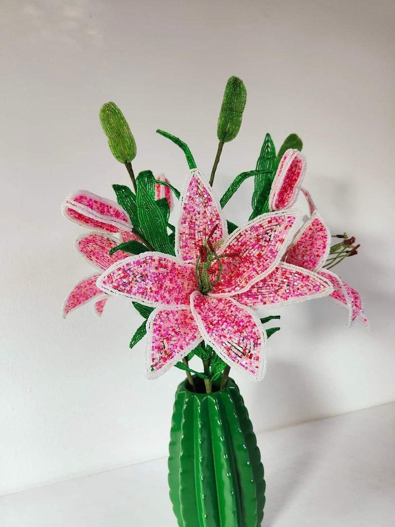 Fleur de lys perlée artificielle 54 cm, décoration florale pour maison