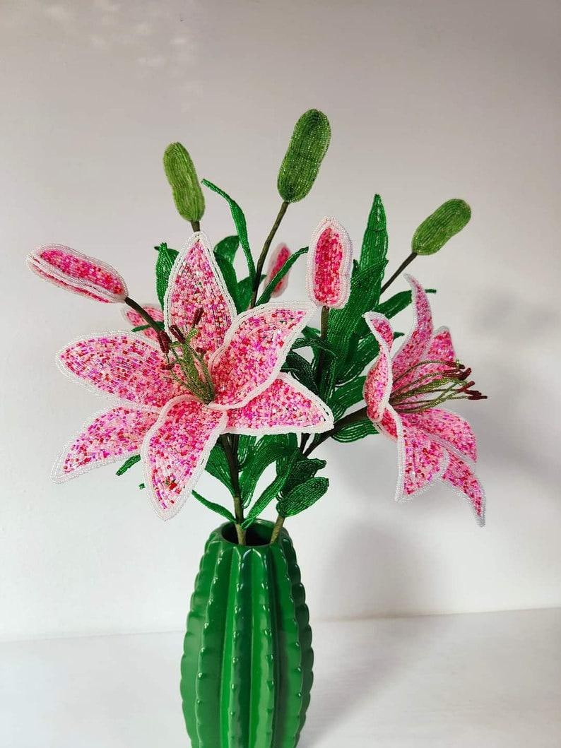 Fleur de lys perlée artificielle 54 cm, décoration florale pour maison