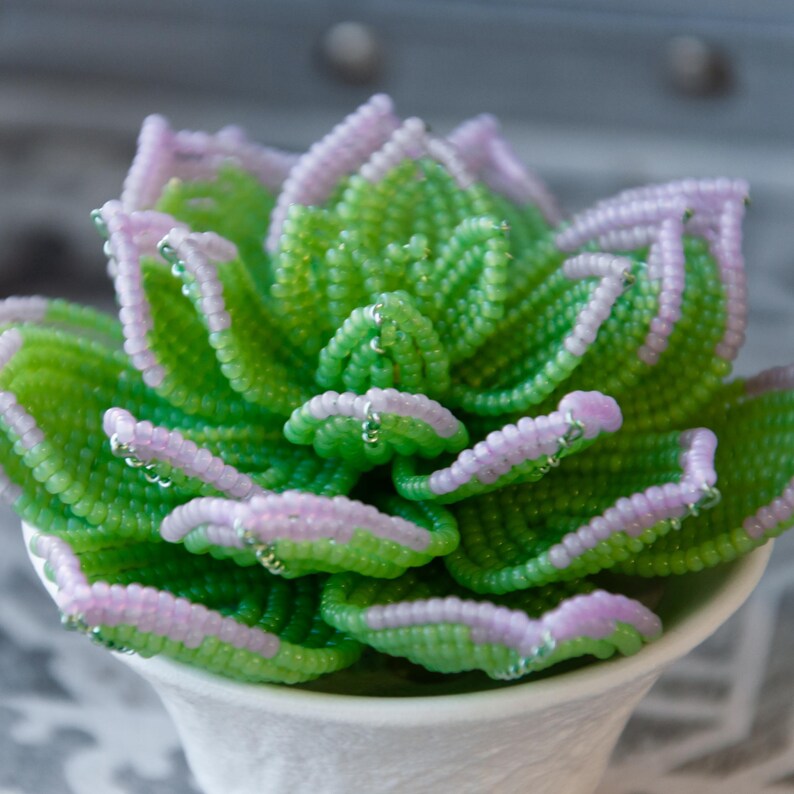 Plante grasse perlée en pot céramique, succulente artisanale, perles tchèques