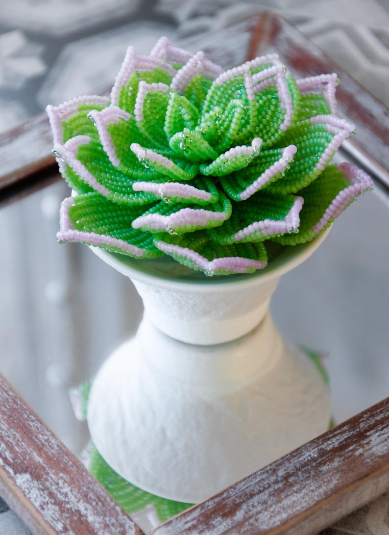 Plante grasse perlée en pot céramique, succulente artisanale, perles tchèques