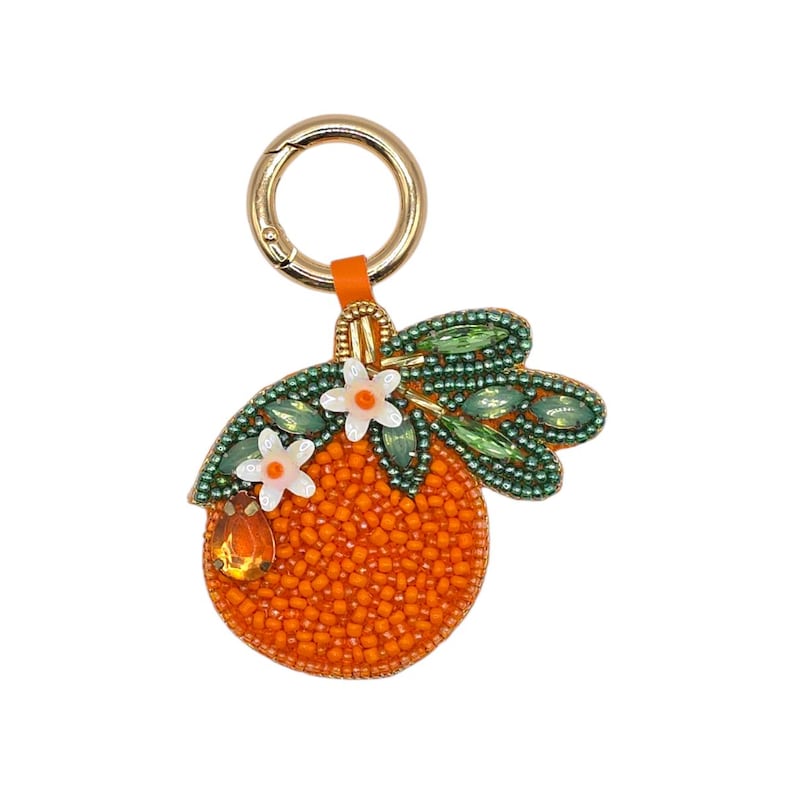 Porte-clés orange en perles de verre pour sac, breloques, 9 cm x 7 cm