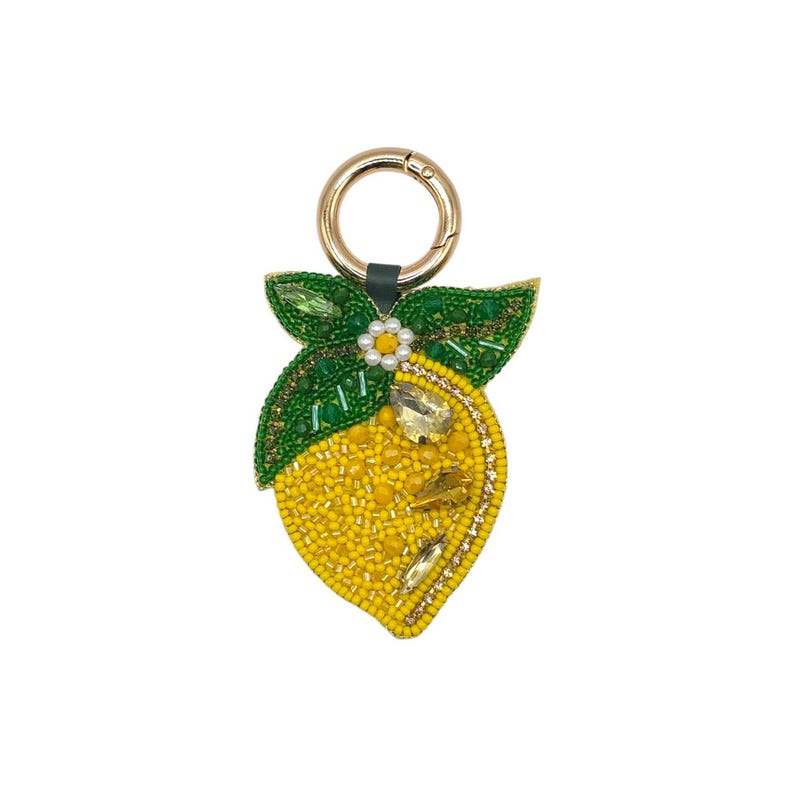 Porte-clés Citron de Sicile Perlé à la Main avec Breloque pour Sac, Jaune