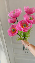 Bouquet de coquelicots perlés, 43 cm, 6 coquelicots, décoration florale