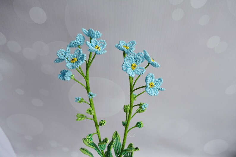 Branche de myosotis en perles françaises, décoration florale 35 cm