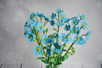 Bouquet de myosotis en perles, lot de 7 fleurs sur tige, fleurs bleues, style provençal, hauteur 35 cm
