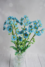 Bouquet de myosotis en perles, lot de 7 fleurs sur tige, fleurs bleues, style provençal, hauteur 35 cm