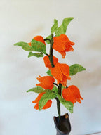 Branche de Physalis Ornementale 50cm avec Fleurs et Feuilles en Perles