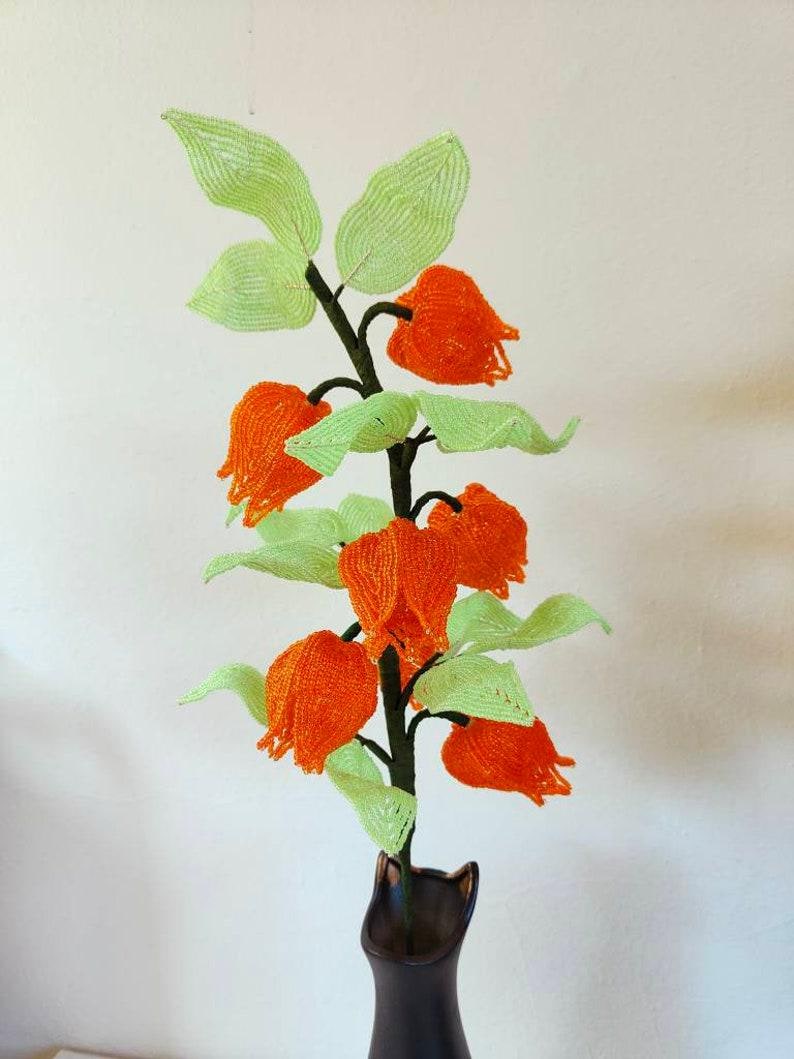 Branche de Physalis Ornementale 50cm avec Fleurs et Feuilles en Perles