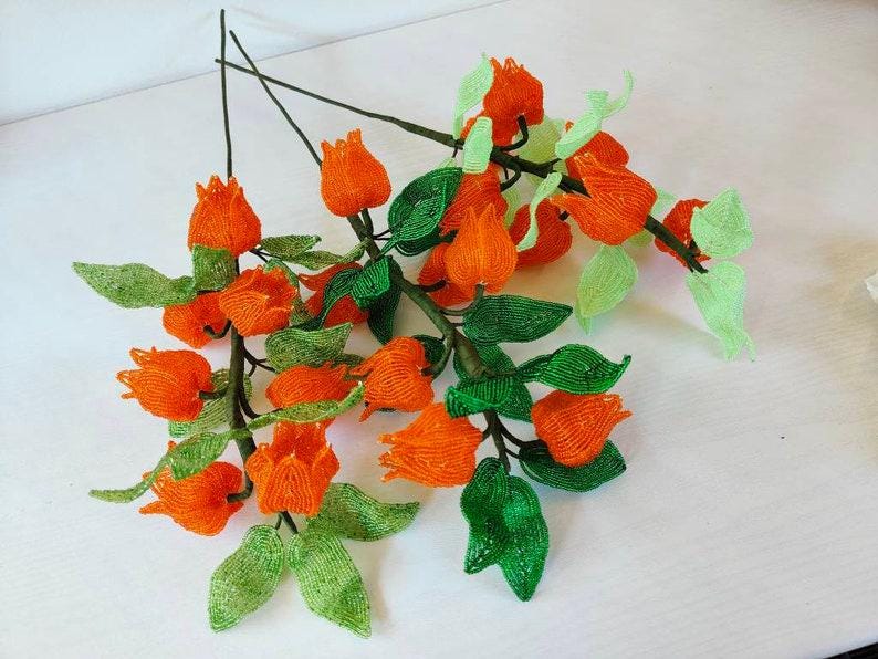 Branche de Physalis Ornementale 50cm avec Fleurs et Feuilles en Perles