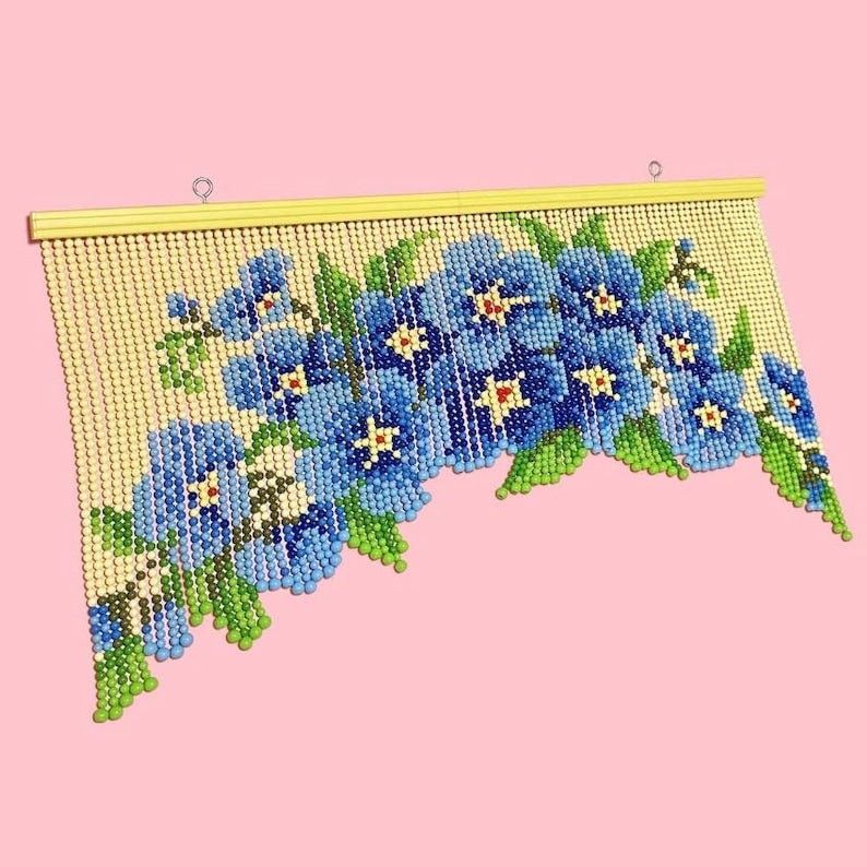 Cantonnière en perles à fleurs bleues, rideau de porte en perles, séparateur de pièce bohème, 90 cm