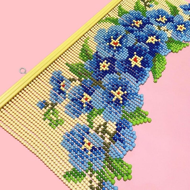 Cantonnière en perles à fleurs bleues, rideau de porte en perles, séparateur de pièce bohème, 90 cm