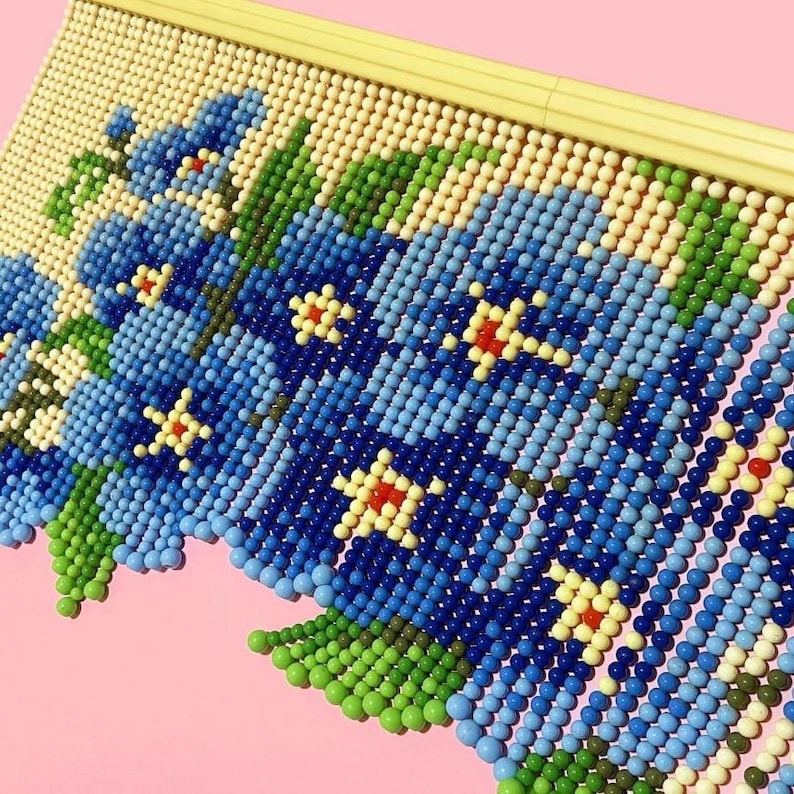 Cantonnière en perles à fleurs bleues, rideau de porte en perles, séparateur de pièce bohème, 90 cm