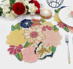 Set de table rond en perles de verre roses, fuchsia, jaunes et bleues, 14 pouces, fait main, protège votre table