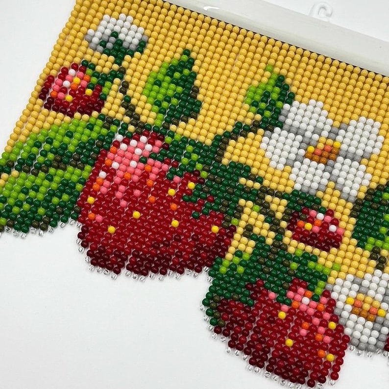 Rideau de perles acryliques fraise fait main, Cantonnière porte-fenêtre bohème, 90 cm