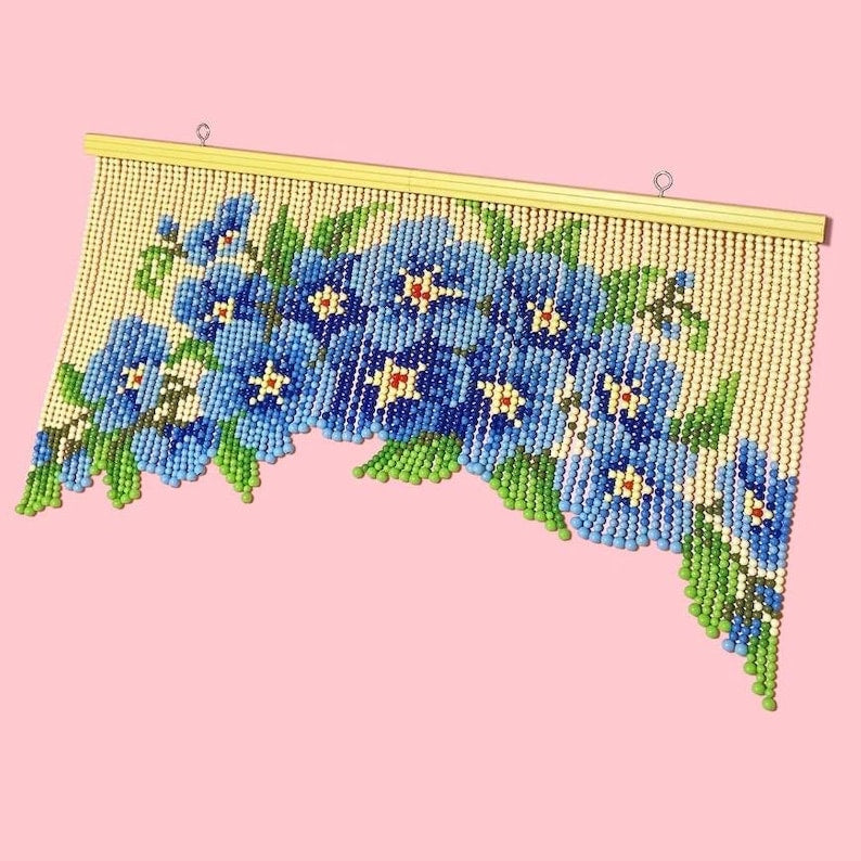 Cantonnière en perles à fleurs bleues, rideau de porte en perles, séparateur de pièce bohème, 90 cm