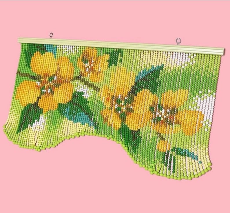 Rideau de Porte Perles Acryliques Fait Main à Fleurs Jaunes | Séparateur de Pièce Bohème 90 cm