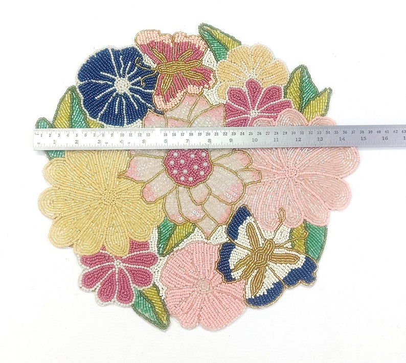 Set de table rond en perles de verre roses, fuchsia, jaunes et bleues, 14 pouces, fait main, protège votre table