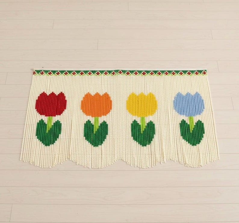 Rideau de perles de tulipes colorées, cantonnière bohème, 100 cm x 75 cm, acrylique