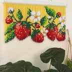Rideau de perles acryliques fraise fait main, Cantonnière porte-fenêtre bohème, 90 cm