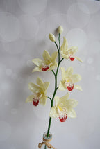 Branche d'orchidée perlée cymbidium, décoration intérieure, fleur artificielle en perles et fil de fer, 5 fleurs 7-8 cm, hauteur 50 cm, choix de couleur