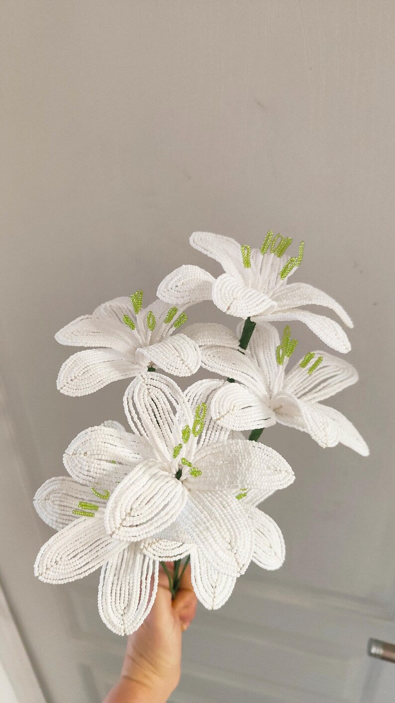 Perle Lys Artificiel Rose et Blanc 40 cm Décoration Florale