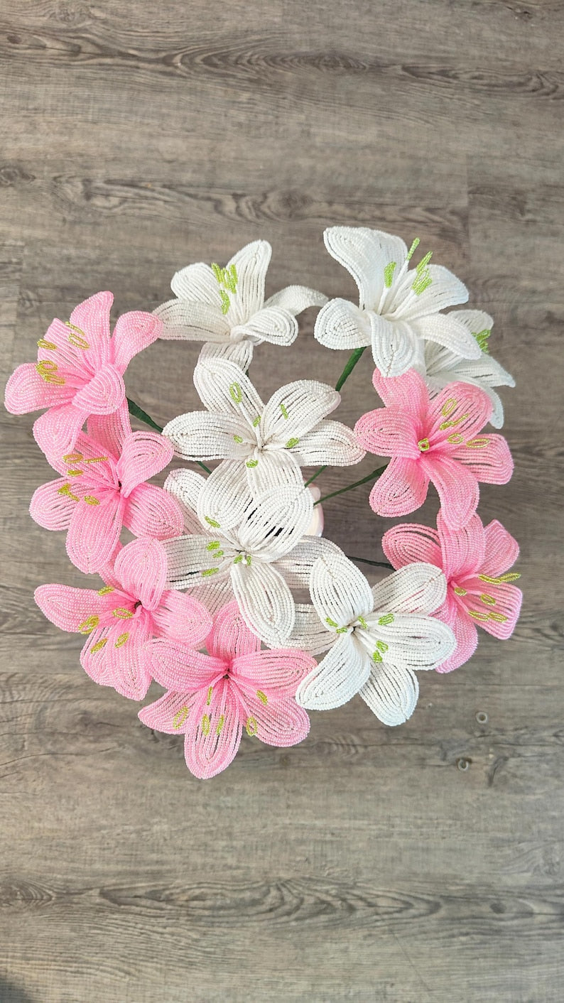 Perle Lys Artificiel Rose et Blanc 40 cm Décoration Florale
