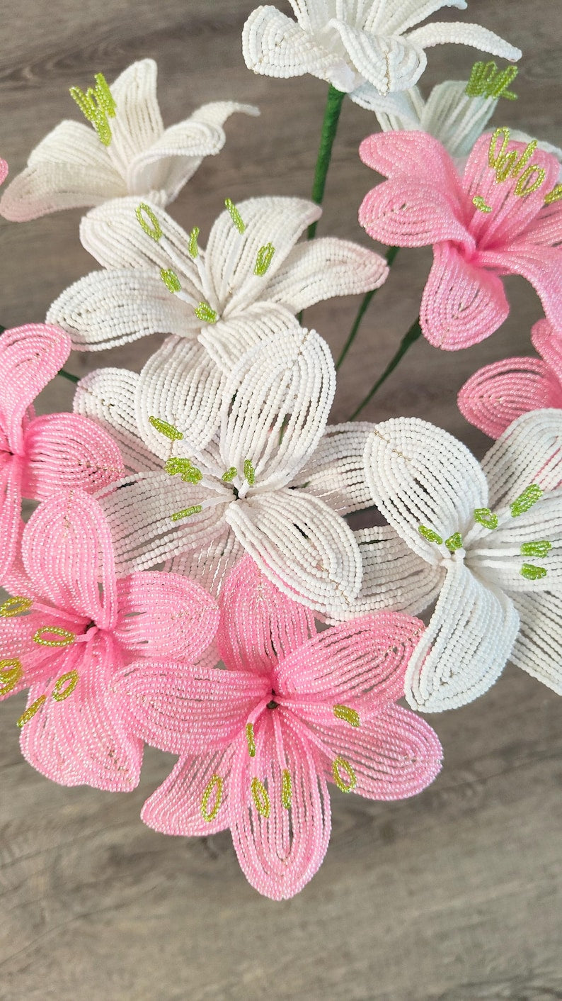 Perle Lys Artificiel Rose et Blanc 40 cm Décoration Florale