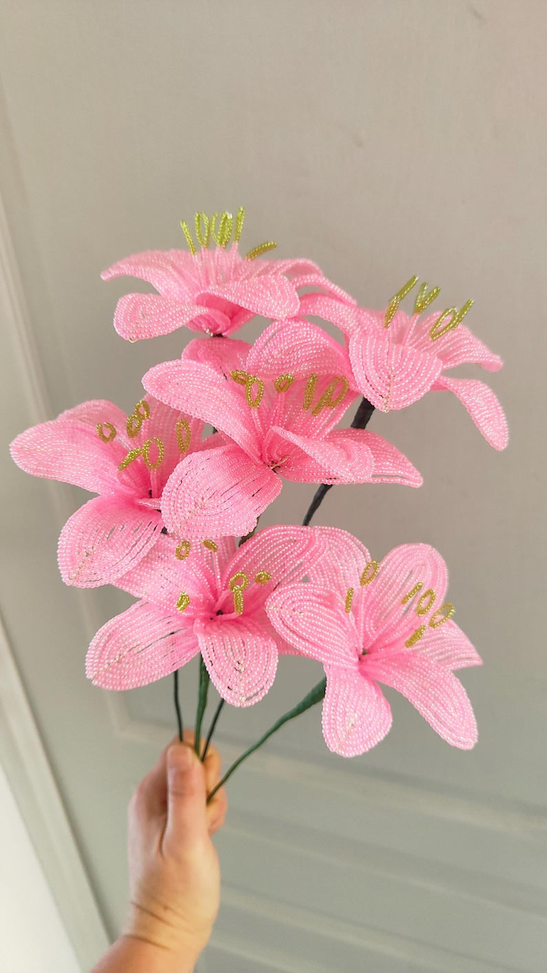 Perle Lys Artificiel Rose et Blanc 40 cm Décoration Florale