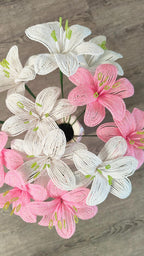 Perle Lys Artificiel Rose et Blanc 40 cm Décoration Florale