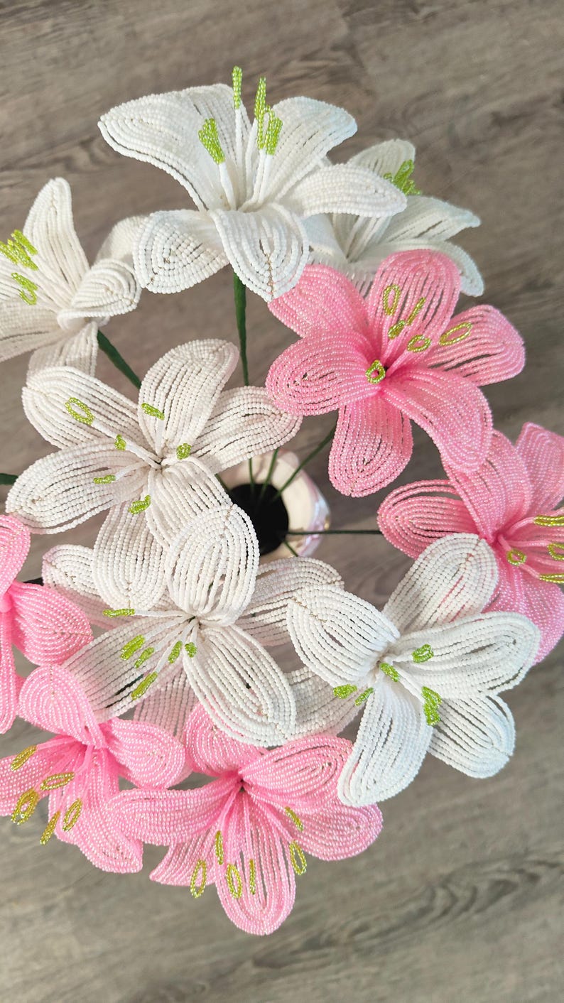 Perle Lys Artificiel Rose et Blanc 40 cm Décoration Florale