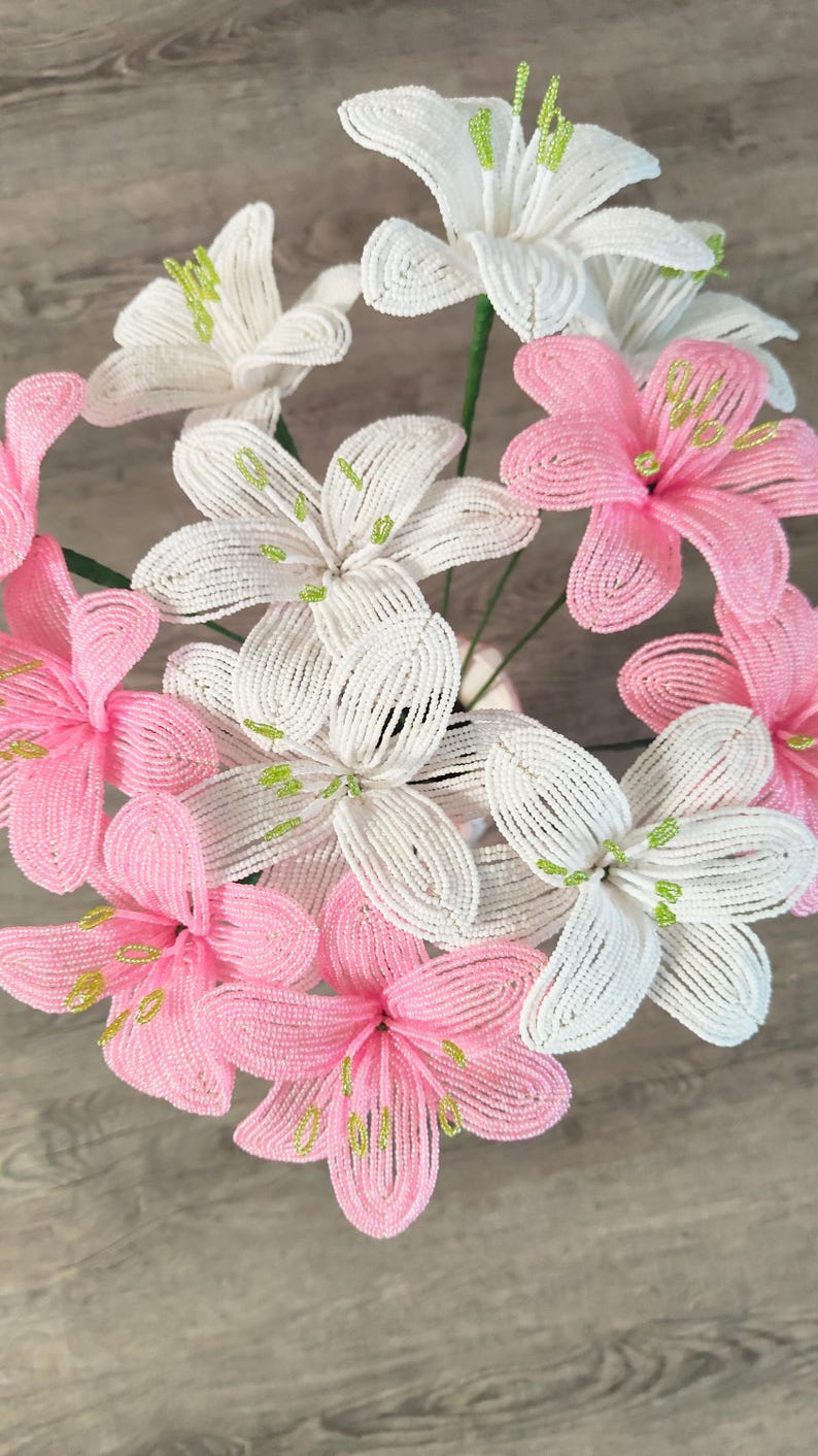 Perle Lys Artificiel Rose et Blanc 40 cm Décoration Florale