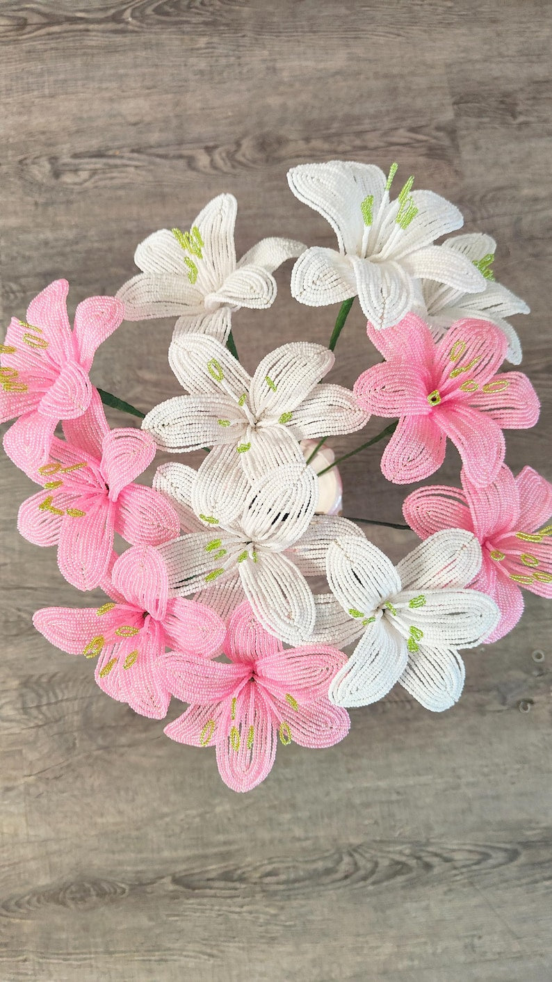 Perle Lys Artificiel Rose et Blanc 40 cm Décoration Florale