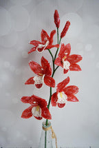 Branche d'orchidée perlée cymbidium, décoration intérieure, fleur artificielle en perles et fil de fer, 5 fleurs 7-8 cm, hauteur 50 cm, choix de couleur