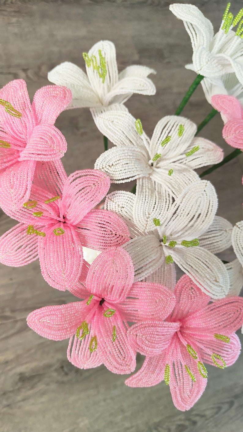 Perle Lys Artificiel Rose et Blanc 40 cm Décoration Florale