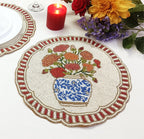 Set de table en perles de verre fait main, 14 pouces, rouge et blanc