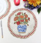 Set de table en perles de verre fait main, 14 pouces, rouge et blanc