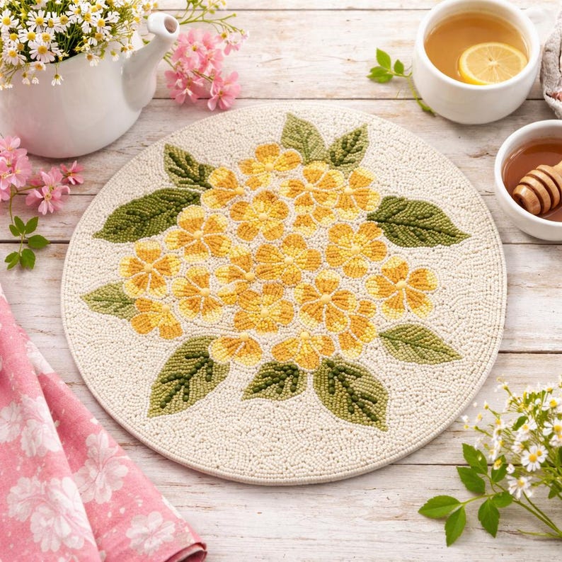 Set de table rond à motifs floraux jaunes, perles de verre, 14 pouces, décoration de table